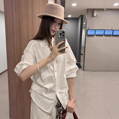 老钱风穿搭气质长袖会凹造型的白色衬衫女装秋季收腰显瘦小众上衣