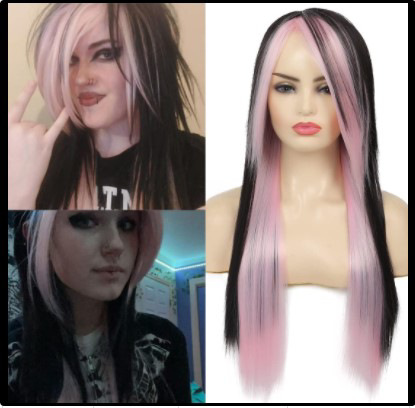 Synthetische Perücke, gefärbtes Haar, synthetische Faser, volle Abdeckung, gebleichter und gefärbter Pony, glattes Haar, Kopfbedeckung_voghion.com