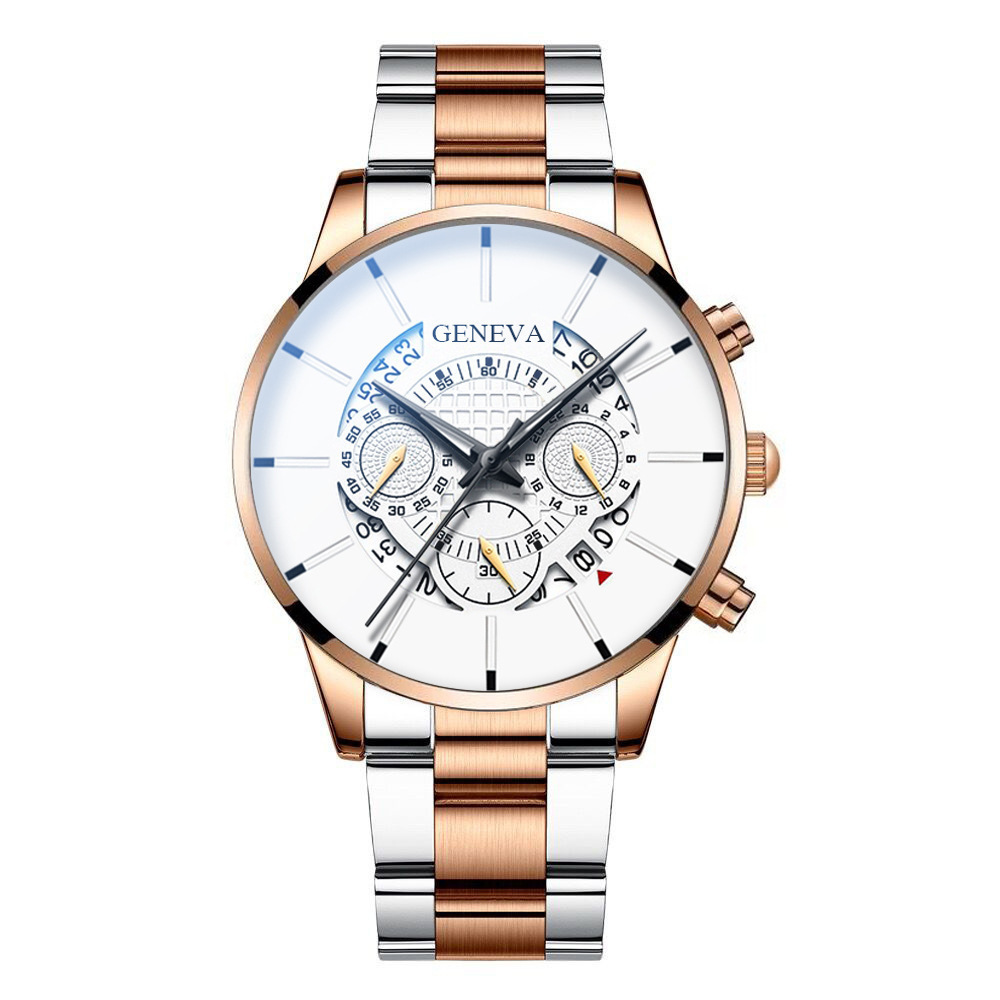 New GENEVA Watch Men's Steel Band Watch Fashion Calendar Quartz Belt Watch Men's Wholesale_voghion.com