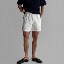 白色直筒松紧腰休闲短裤男士夏季韩系四分裤休闲通勤直筒阔腿中裤