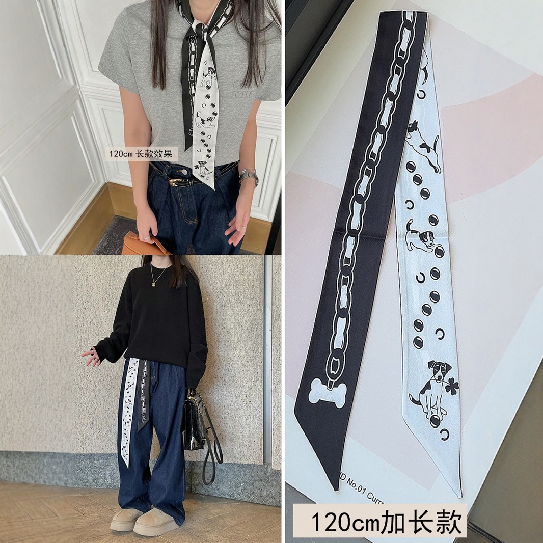 줄 지어 편지 C 강아지 더블 레이어 인쇄 모든 매치 타이 백 리본 헤어 밴드 리본 여성용 장식 작은 스카프