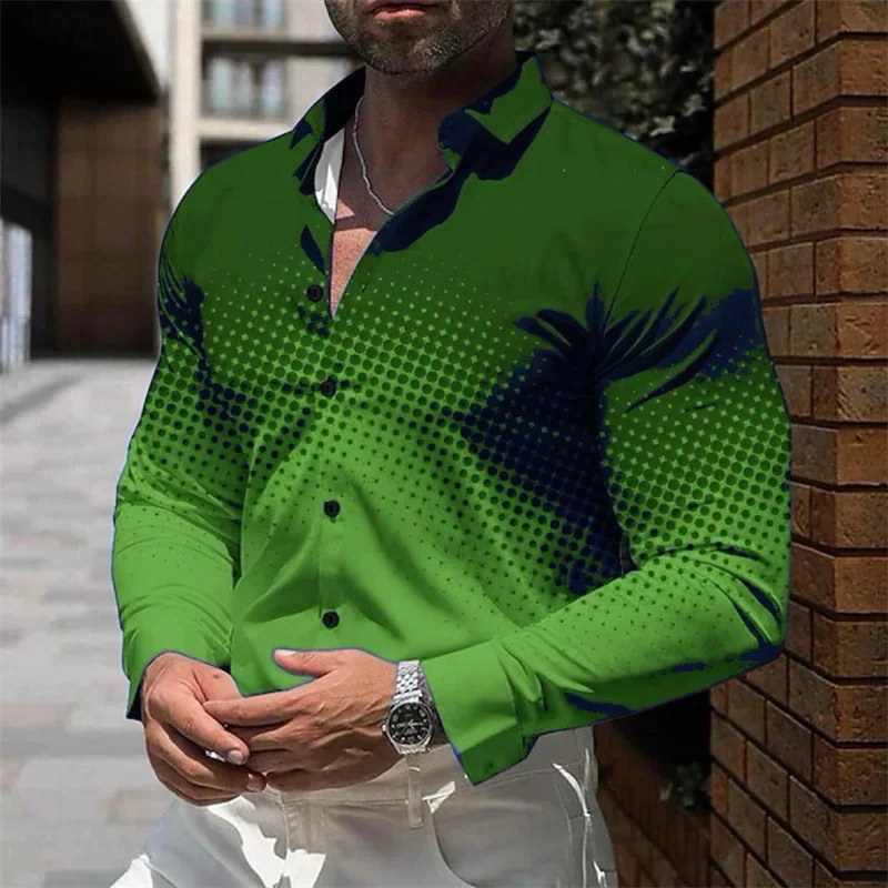 Diseño de hombre estilo degradado 2024 otoño suelto casual manga larga solapa botón camisa MB12