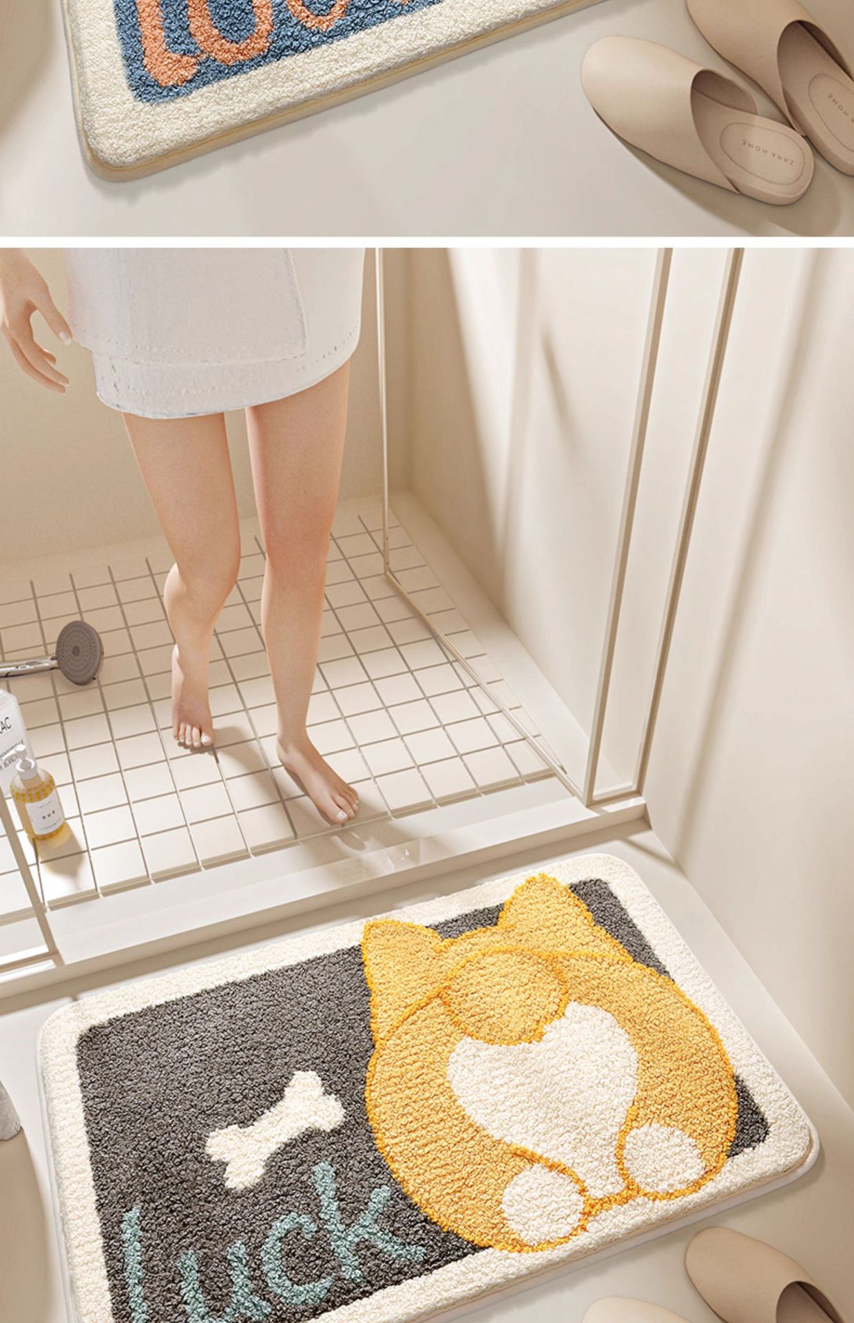 Cartoon Bathroom Absorbent Floor Mat, Stain-Resistant Foot Mat, Toilet Household Mat, Entrance Bathroom Non-Slip Mat, Imitation Cashmere Carpet