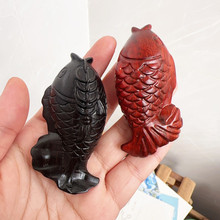 紫檀木手把件金龙鱼 挂件紫光檀鲤鱼把玩工艺品黑檀木雕把件鱼车