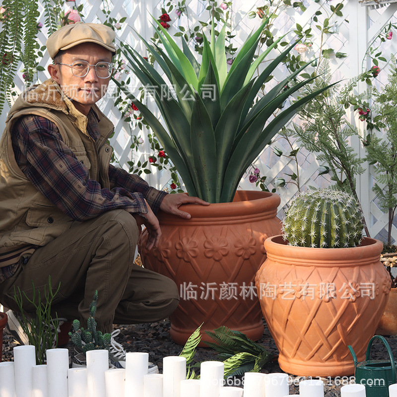 Cesta de flores de paisaje maceta de cerámica roja maceta de cerámica gruesa maceta de decoración de jardín maceta de cerámica de comercio exterior maceta de flores de novatos transpirables