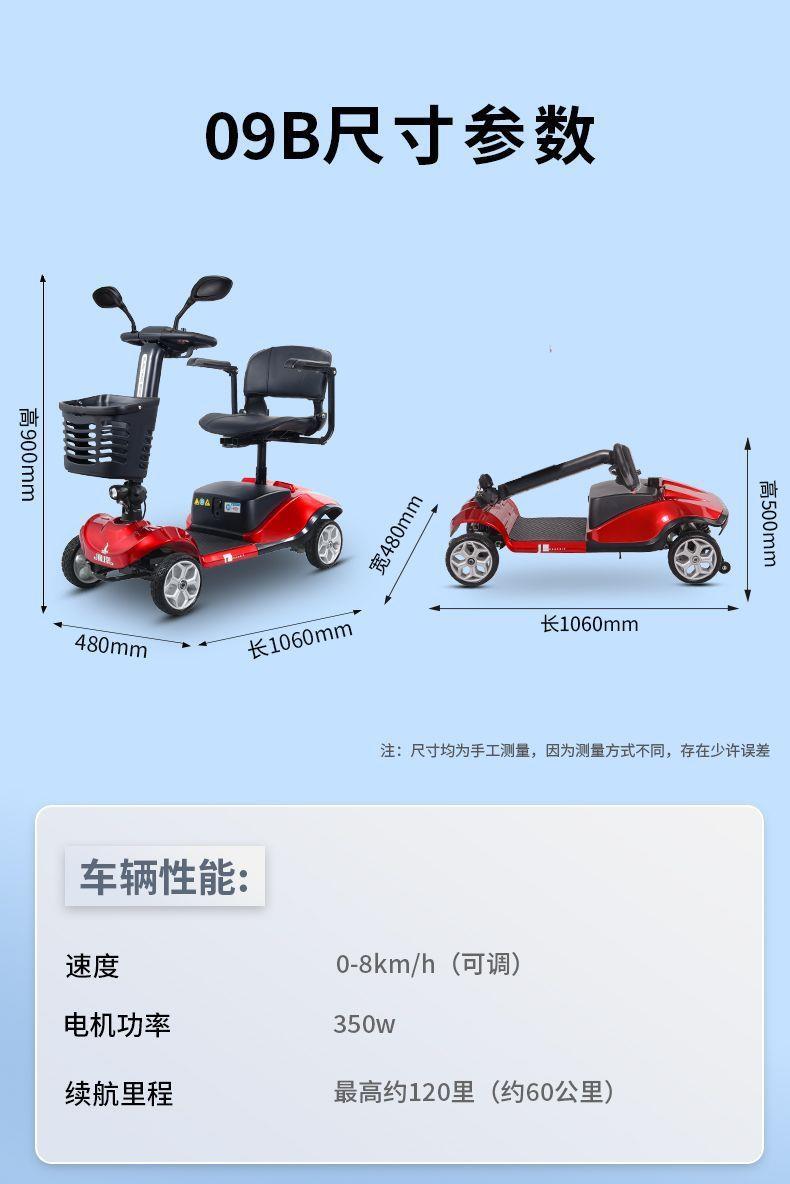 Elderly Mobility Scooter, Four-Wheeled Electric Household Small Double-Seater Scooter for the Elderly and Disabled, Four-Wheeled Folding Power-Assisted Vehicle