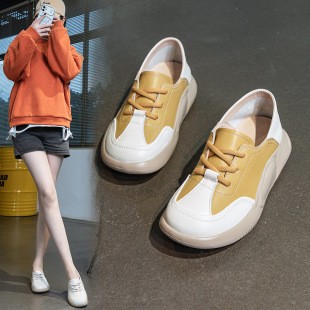 First layer cowhide casual platform shoes women's new single-layer shoes two-way lace-up heel white shoes work nurse shoes