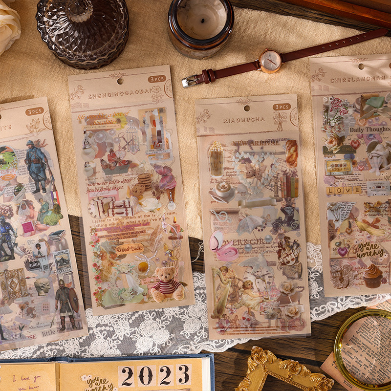 Original [retro nostalgia] pegatinas de cuentas de mano estudiantes adorables pegatinas creativas pet Koo tarjeta paquete de materiales decorativos