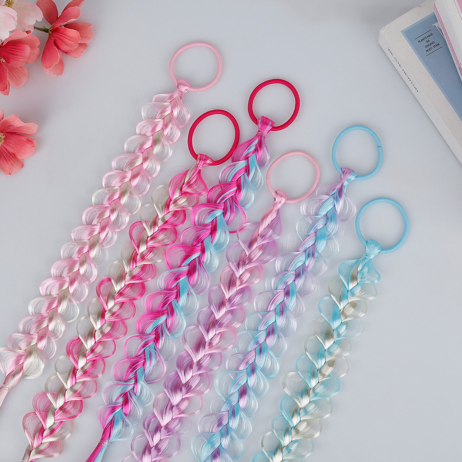 Comercio exterior pelucas de niños trenzas coloridas tocado de trenza burbuja anillo de cabello de alta elasticidad cabello de cola de caballo