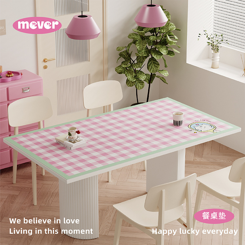 韩式格子小猫餐桌垫防水防油免洗皮革茶几桌布桌面保护软垫书桌垫
