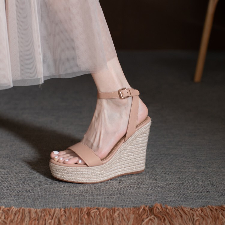Small Friendly ~ 12cm Fisherman Straw Wedge Sandals New Thick Bottom Strap Roman Women's Shoes Summer
