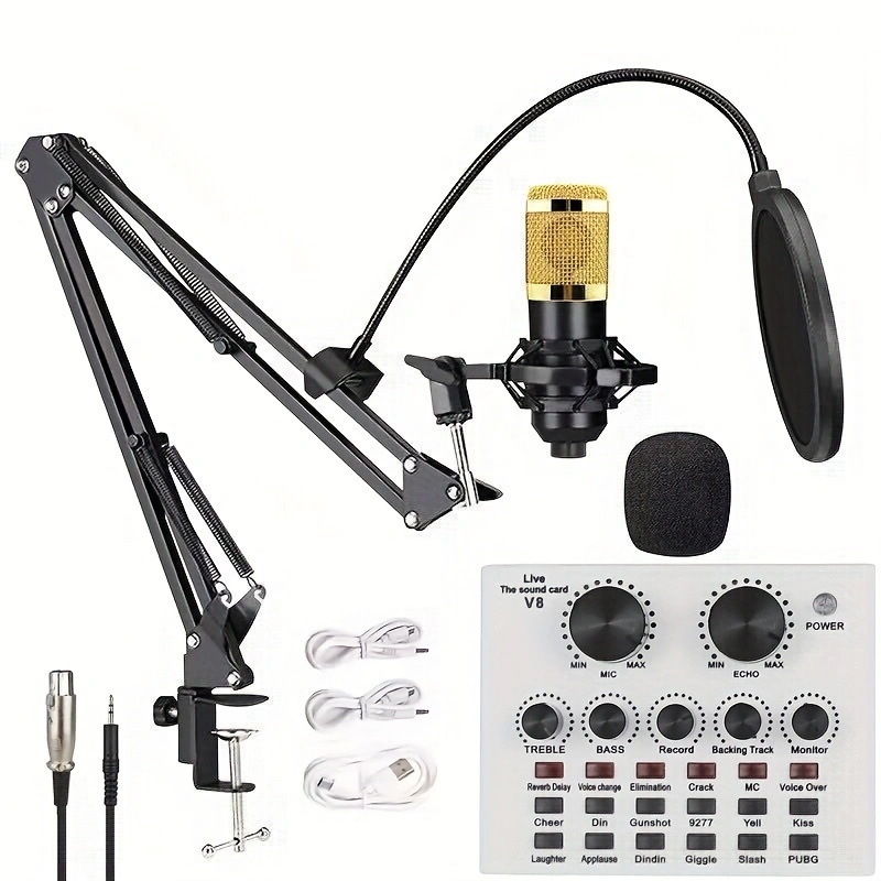 New White V8 Mobile Phone Computer English Sound Card Podcast Equipment Bm800 Microphone Singing Game Live Broadcast Set