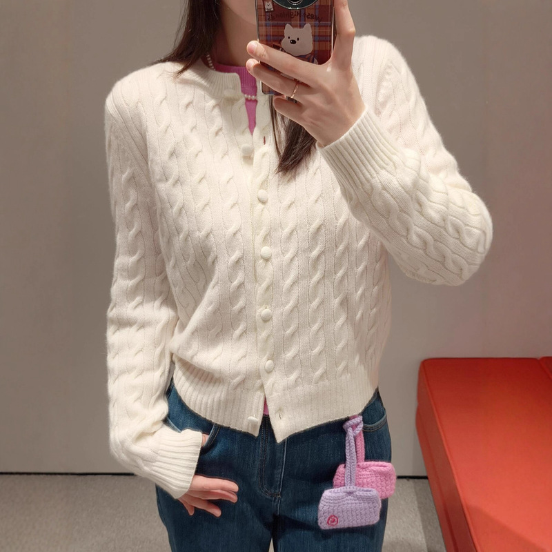 Es Cable Knit Round Neck Wool Cardigan 26 Autumn and Winter College Style Zodiac Women's Coat Carousel E256A1094
