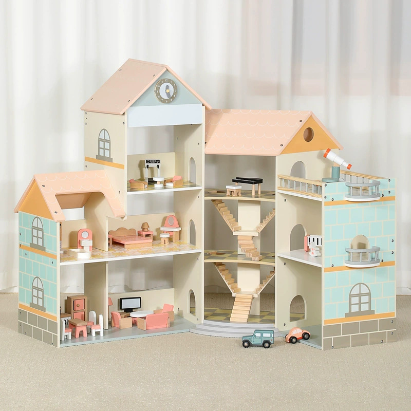 Children's diy wooden large princess villa castle doll house simulation wooden house room furniture play house toys