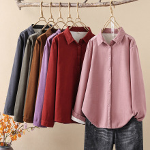 2024年冬装 文艺范加绒加厚灯芯绒纯色女衬衫休闲上衣批发潮
