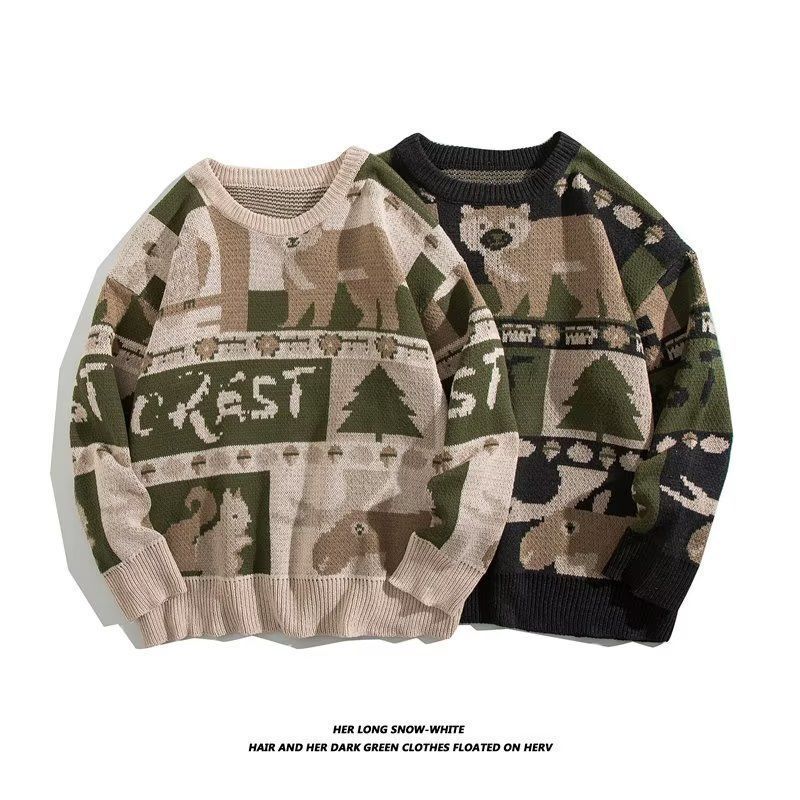 Japanese Style vintage Style chic Tiger Sweater Men's Autumn and Winter ins Outer Wear Lazy Style vintage Knitted Jacket