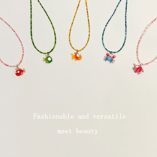 Dopamine Colorful Beaded Children's Necklace Ins Trendy Baby Choker Kindergarten Little Girl Student Collarbone Chain