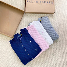 工厂原单三标全高品质可扫码 拉夫RL小马刺绣女款小麻花针织开衫