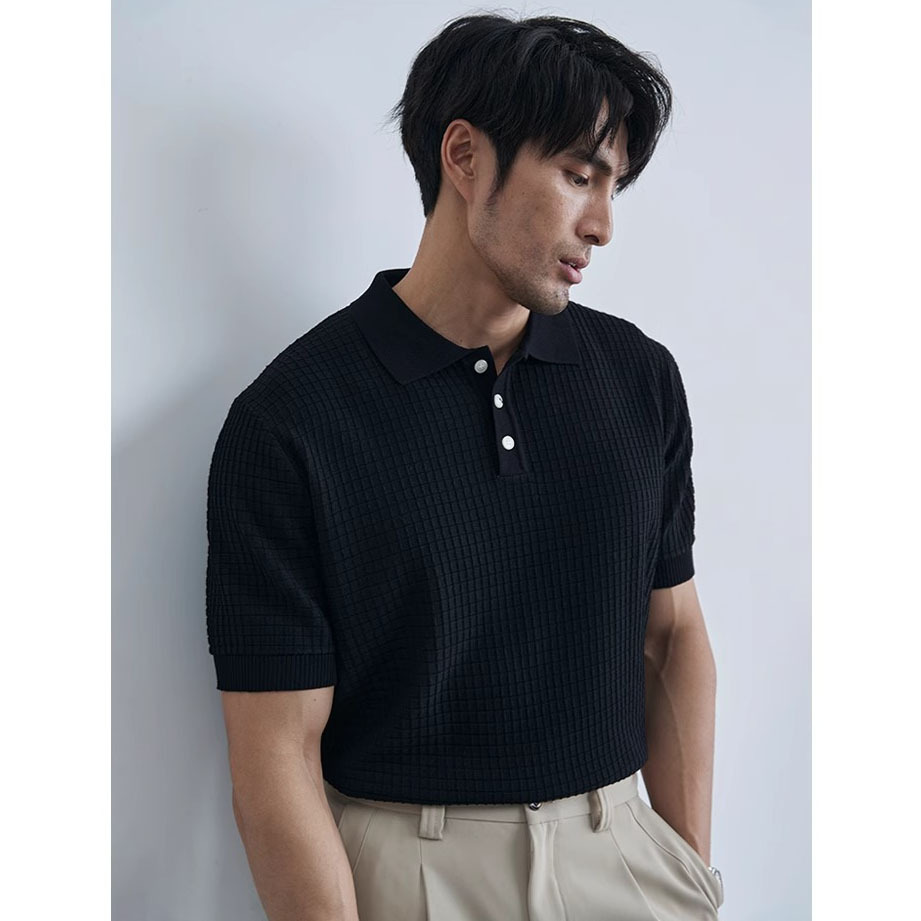 Camisa de punto de manga corta de hielo hombre waffle polo camiseta de negocios camiseta comercio exterior al por mayor hielo secado rápido