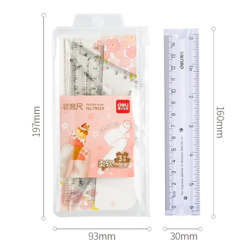 Deli 79519 Cute soft -ruler set triangle -scale corner multi -functional stationery kit (mixed)