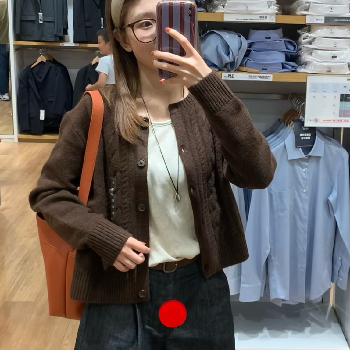 URAZ! Girls' Soufflé Cardigan! Long-sleeved Sweater/Knit Cardigan/Outerwear 2025 Autumn Style 478173