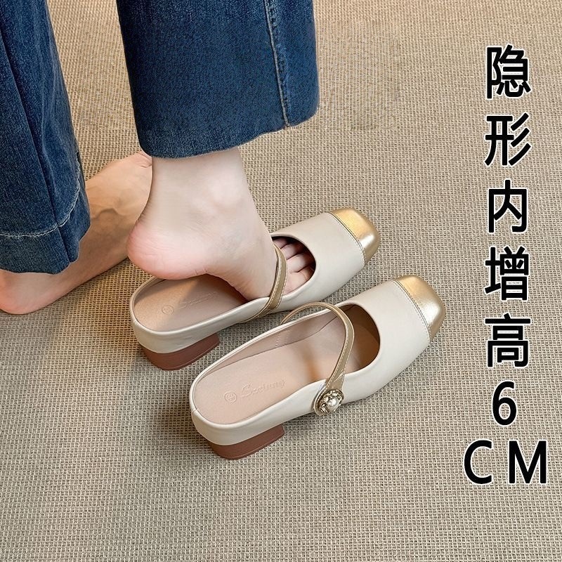 Zapatos de mujer de altura de Mary Jane 2026 nuevos botones de perlas retro tacones gruesos sandalias francesas de viaje