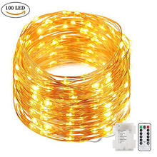 led铜线灯10米8功能 3AA透明户外防水电池盒遥控器节日圣诞装饰灯