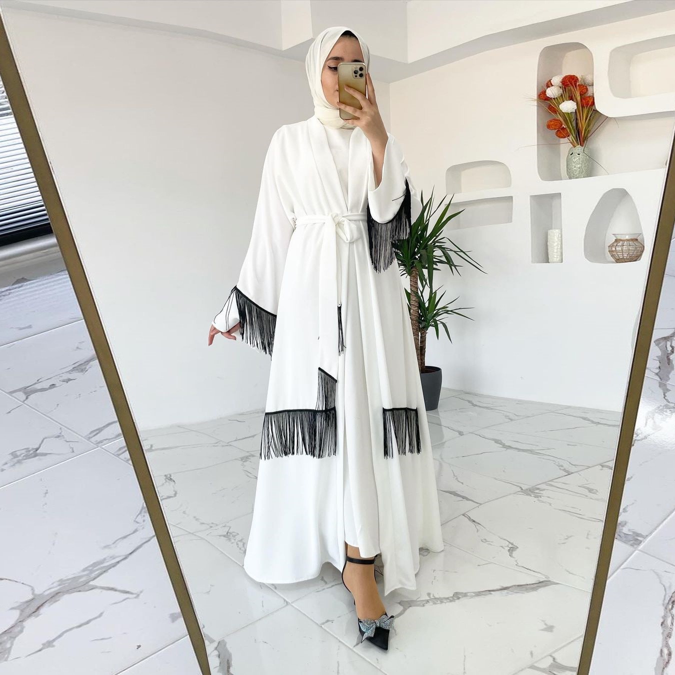 Cardigan élégant à pendentifs style dubaï pour robe musulmane_voghion.com