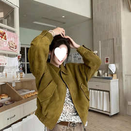 秋冬新款休闲拉链麂皮绒翻领夹克女巨好看的加厚早秋漂亮外套