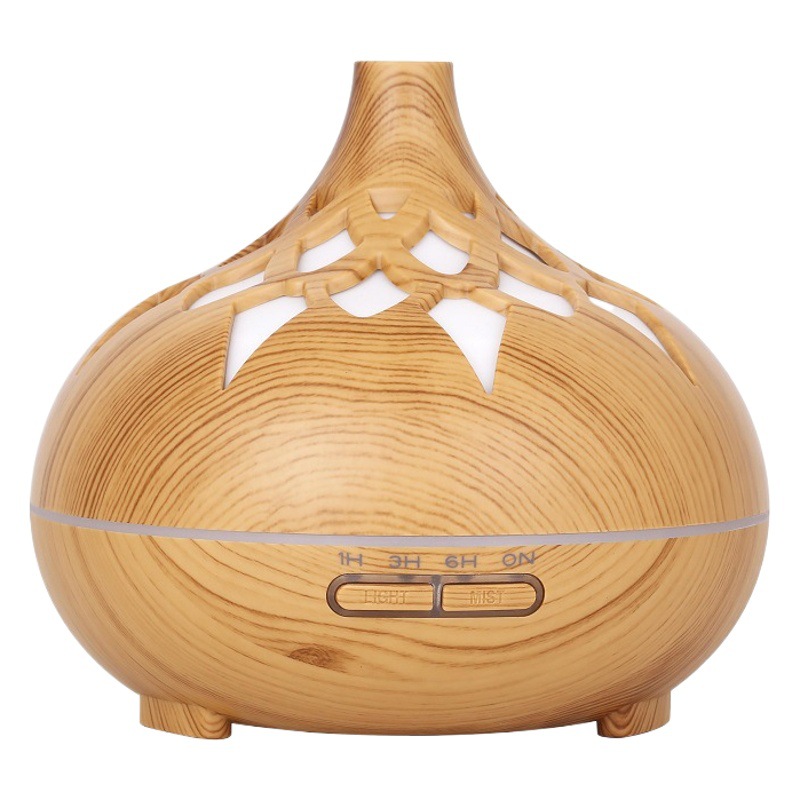 Nueva creativa grano de madera máquina aromaterapia humidificador ahueca hacia fuera 7 Luz color 500ml control remoto música Bluetooth