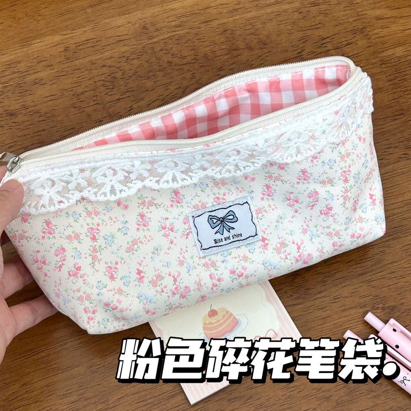 新しいレースピンク花柄レディースキャンバス鉛筆バッグ牧歌的なスタイルシンプルで多用途なコイン小さな財布メーカー卸売|undefined