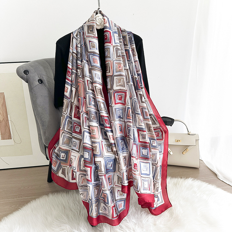 Estilo coreano estilo geométrico bufanda de seda de alta calidad falda exterior femenina a juego chal de decoración de moda bufanda de regalo para madre