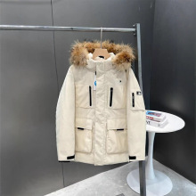 2025张凌赫同款MLB 情侣款羽绒服冬季中长款防风毛领工装连帽外套