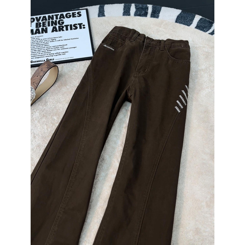 In stock: 2026 retro washed pure cotton slanted-cut jeans with folded seam embroidery, trendy straight-leg, slightly flared work pants In stock: 2026 retro washed pure cotton slanted-cut jeans with folded seam embroidery, trendy straight-leg, slightly flared work pants