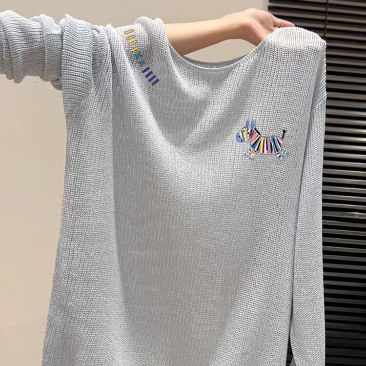 European Station 2025 Summer New Women's Blue Pony Knitted T-Shirt Style Top European Goods