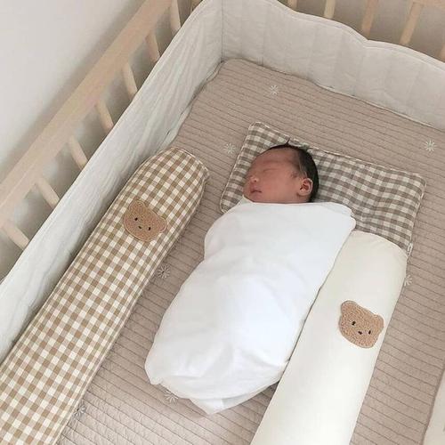 INS Teddy Bear Baby Cylindrical Bed Rail Baby Anti-Collision Side Sleep Pillow Leg Holder Soothing Hug Pillow Washable