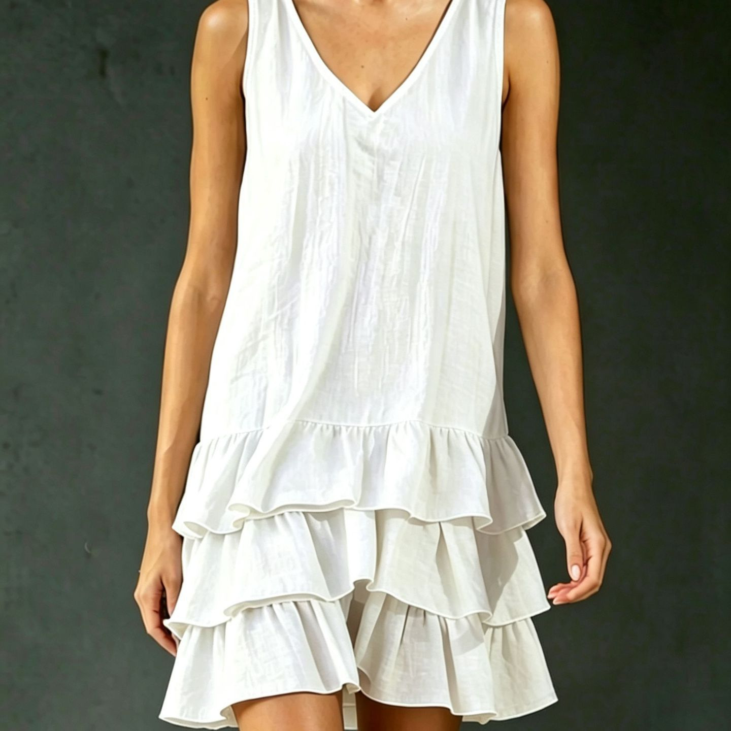 European and American Best-Selling Cross-Border Exclusive V-Neck Sleeveless Cotton-Linen Dress for Women, Summer Polyester