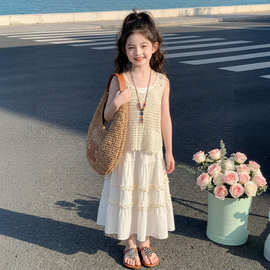 女童连衣裙夏季2026新款洋气儿童夏款镂空马甲吊带裙子公主中大童