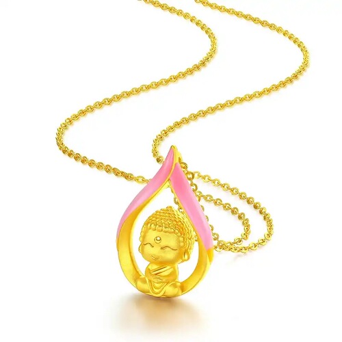 Vietnamese sand gold enamel cute Buddha pendant necklace brass gold-plated small cute Buddha ladies fashion clavicle chain pendant gift