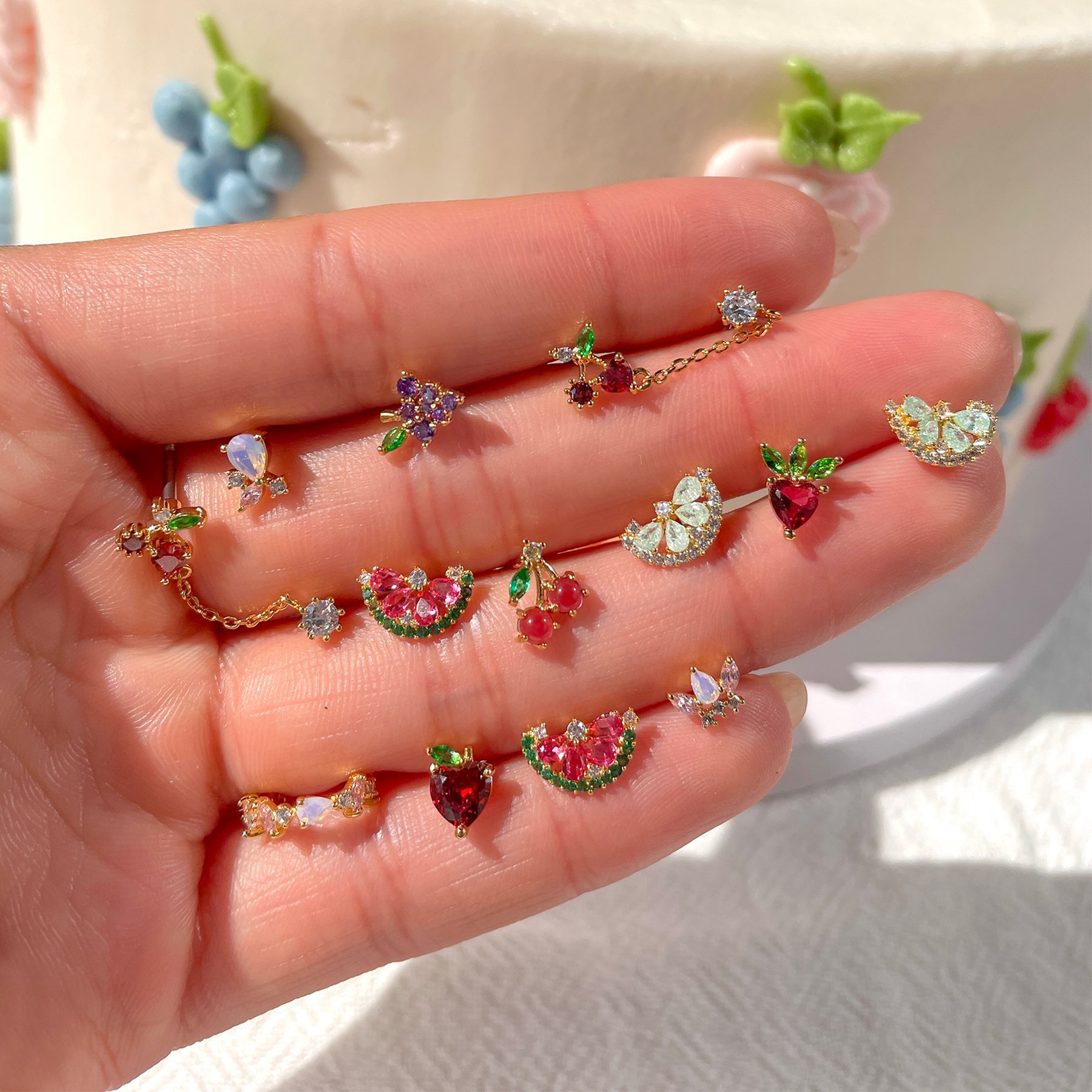 fashion color zirconium copper gold plated watermelon lemon fruit earrings