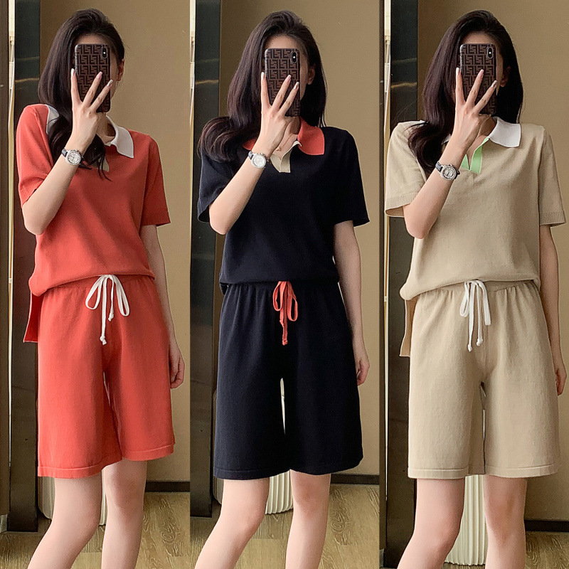 6921 American-Style Sports Polo Shirt + High-Waisted Shorts Two-Piece Set, New Summer Style, Versatile Knitwear