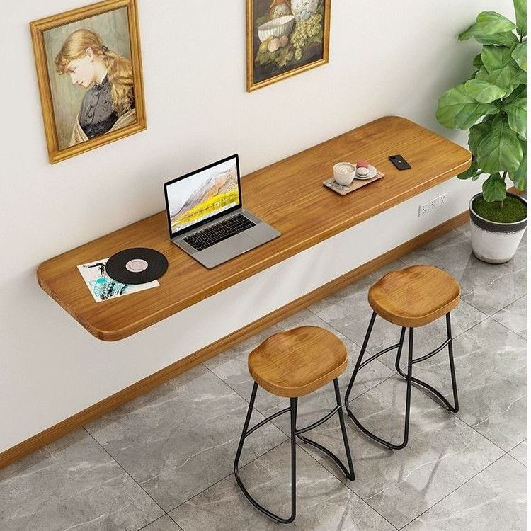 Foldable Solid Wood Computer Desk Portable Wall Table Rental House Bedroom Bedside Wall Punch-Free Storage Rack