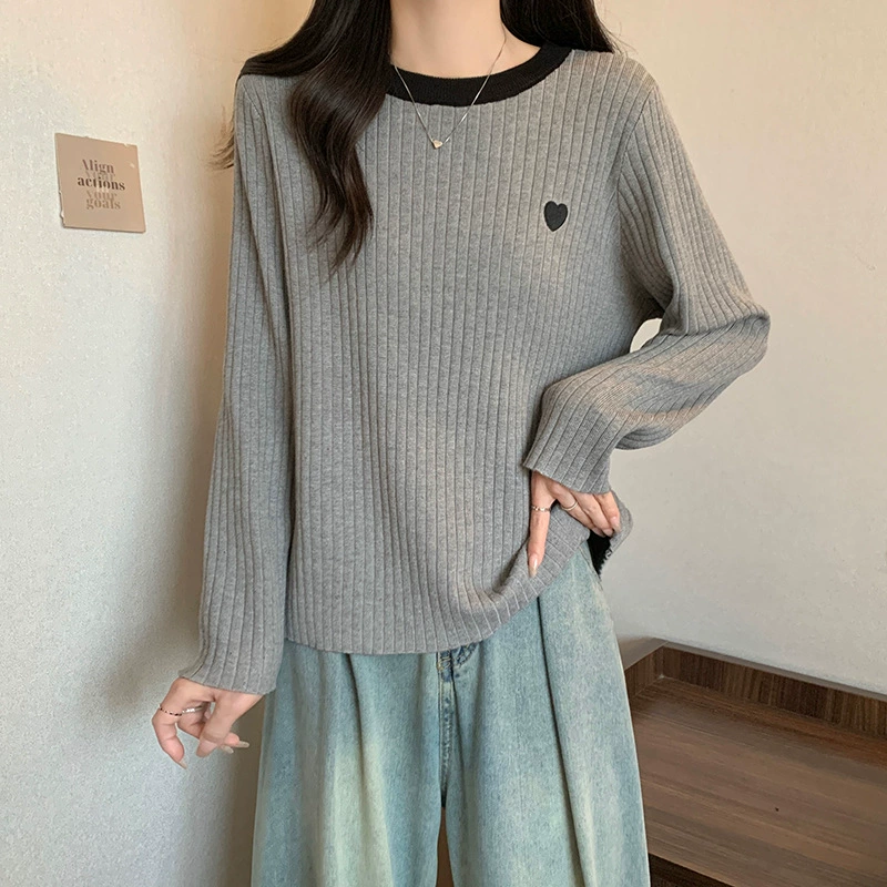 Spring knitted sweater with a round collar, plus size, Korean style