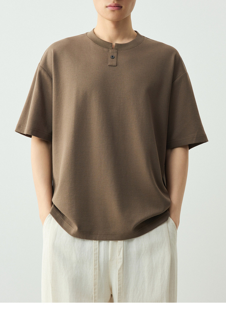Áo thun nam ngắn tay cổ tròn chất liệu cotton pha, kiểu dáng cơ bản — đen chi tiết 28