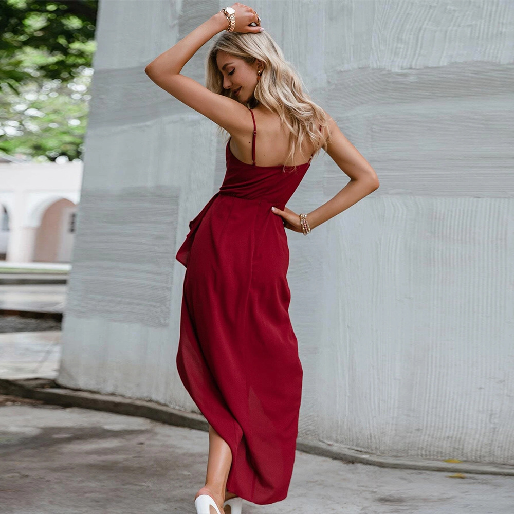 Women's Solid Colour Strap Dress For Summer Casual Elegance_voghion.com