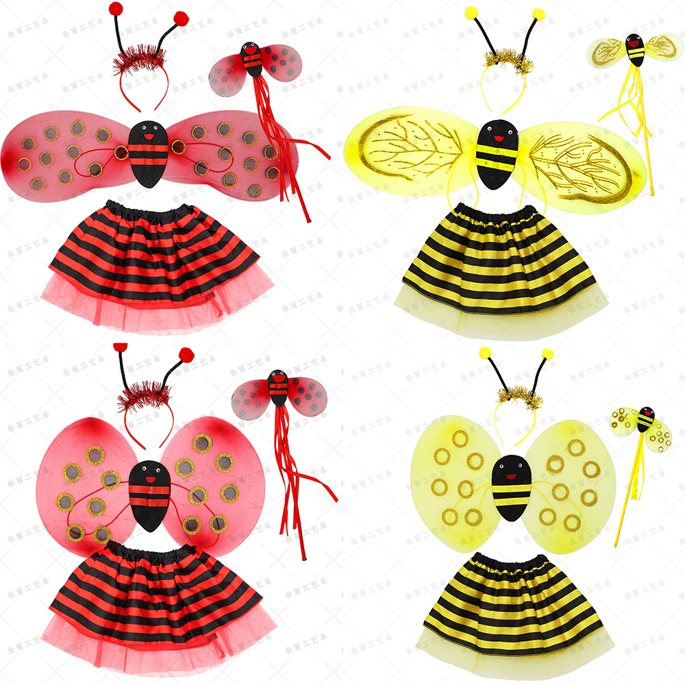 Jiayu Liuyi Children's Little Bee Wings Accesorios Little Ladybug Juego de cuatro piezas Cute Princess Falda Ropa al por mayor