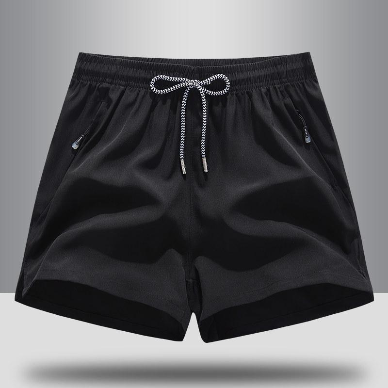 Zippered ice silk shorts, summer thin style, unisex, versatile, loose-fitting three-quarter pants, elastic, quick-dry, for sports, running, and casual wear