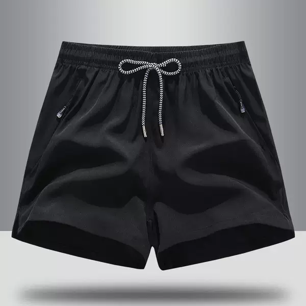Zippered ice silk shorts, summer thin style, unisex, versatile, loose-fitting three-quarter pants, elastic, quick-dry, for sports, running, and casual wear