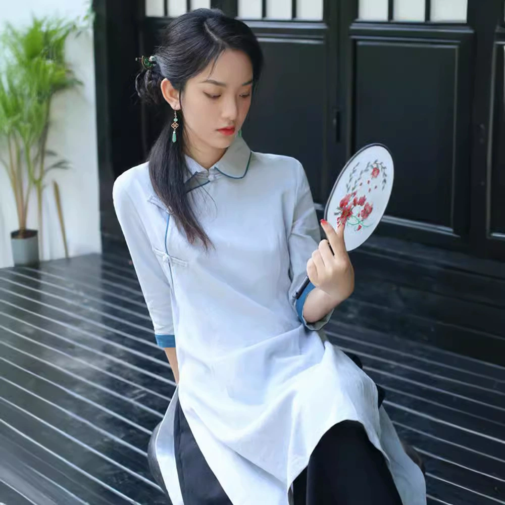 Высококачественное модифицированное ретро-платье Cheongsam в китайском стиле, женское платье Тан из хлопка и льна