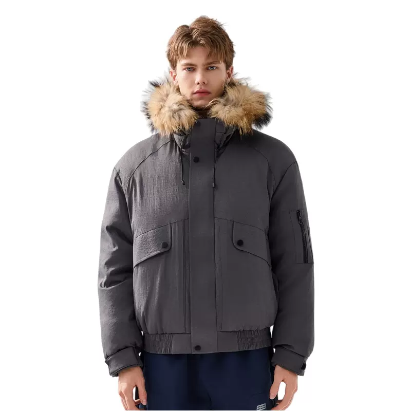 冬季2025跨境大毛领新款潮牌羽绒服石墨烯导热休闲工装户外派克服